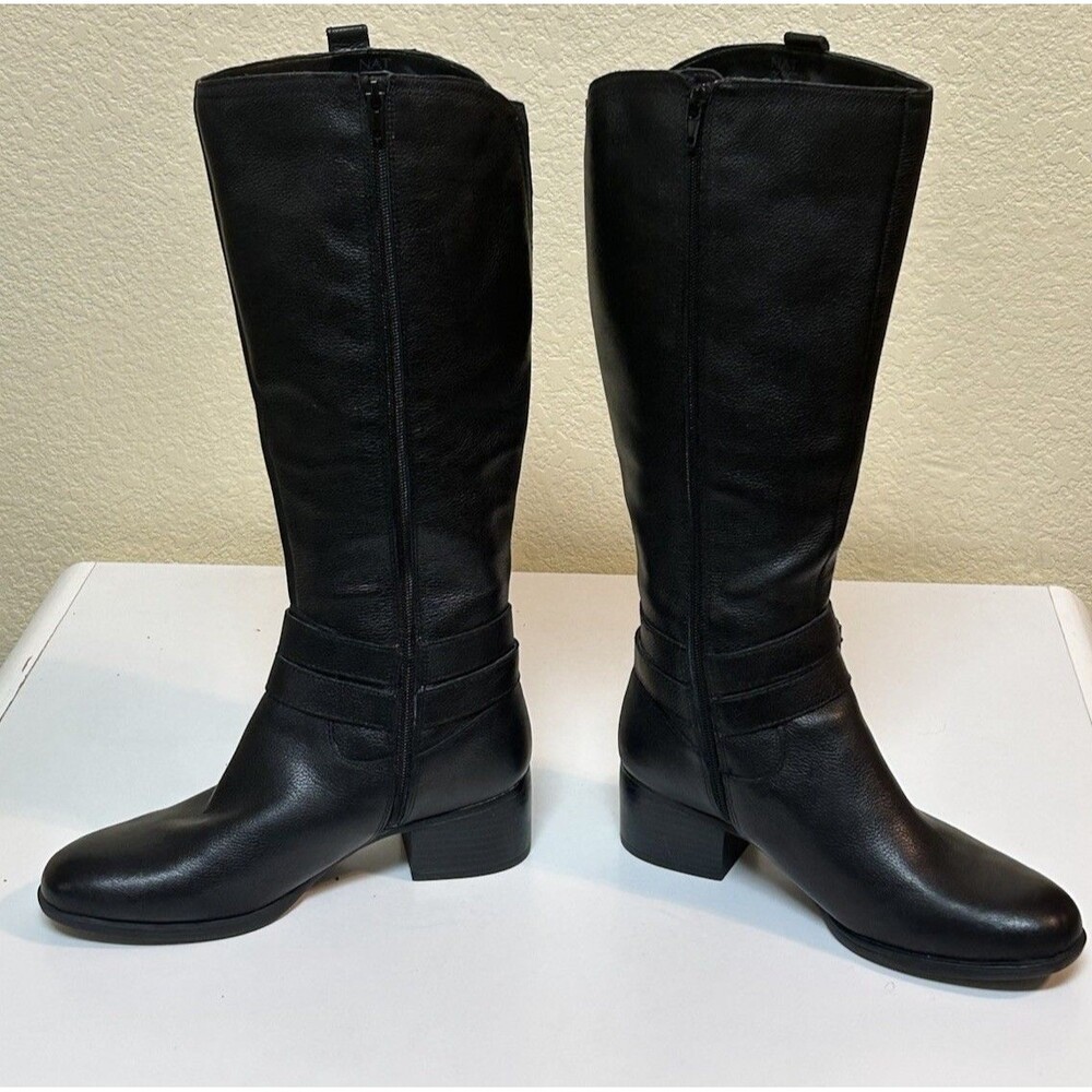 Naturalizer Kim Black Leather Knee High Riding Boots Women's Size 8 M Block Heel